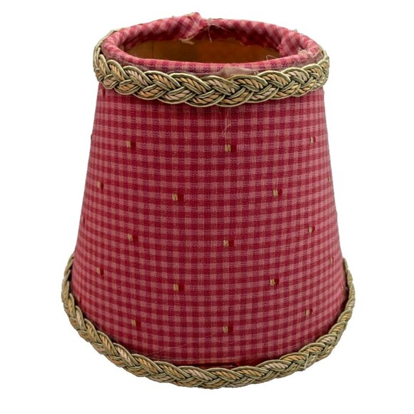 5 Vtg Pink Red Gingham Micro Check Chandelier Lamp Shades 4.5" Clip On Handmade - Picture 4 of 12